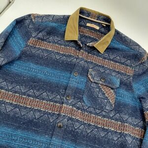 Jeremiah American Legacy Plaid Flannel Mens L Shirt Blue Collar Button Aztec Y2K